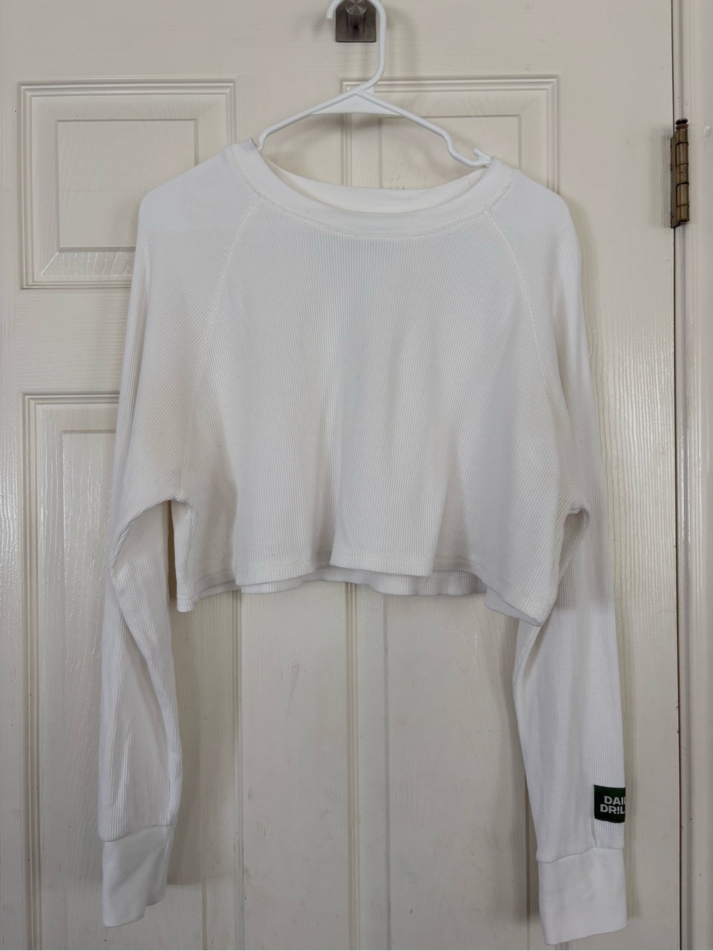 Daily Drills White Ribbed Thermal Waffle Knit Cropped Sweat Top M #156